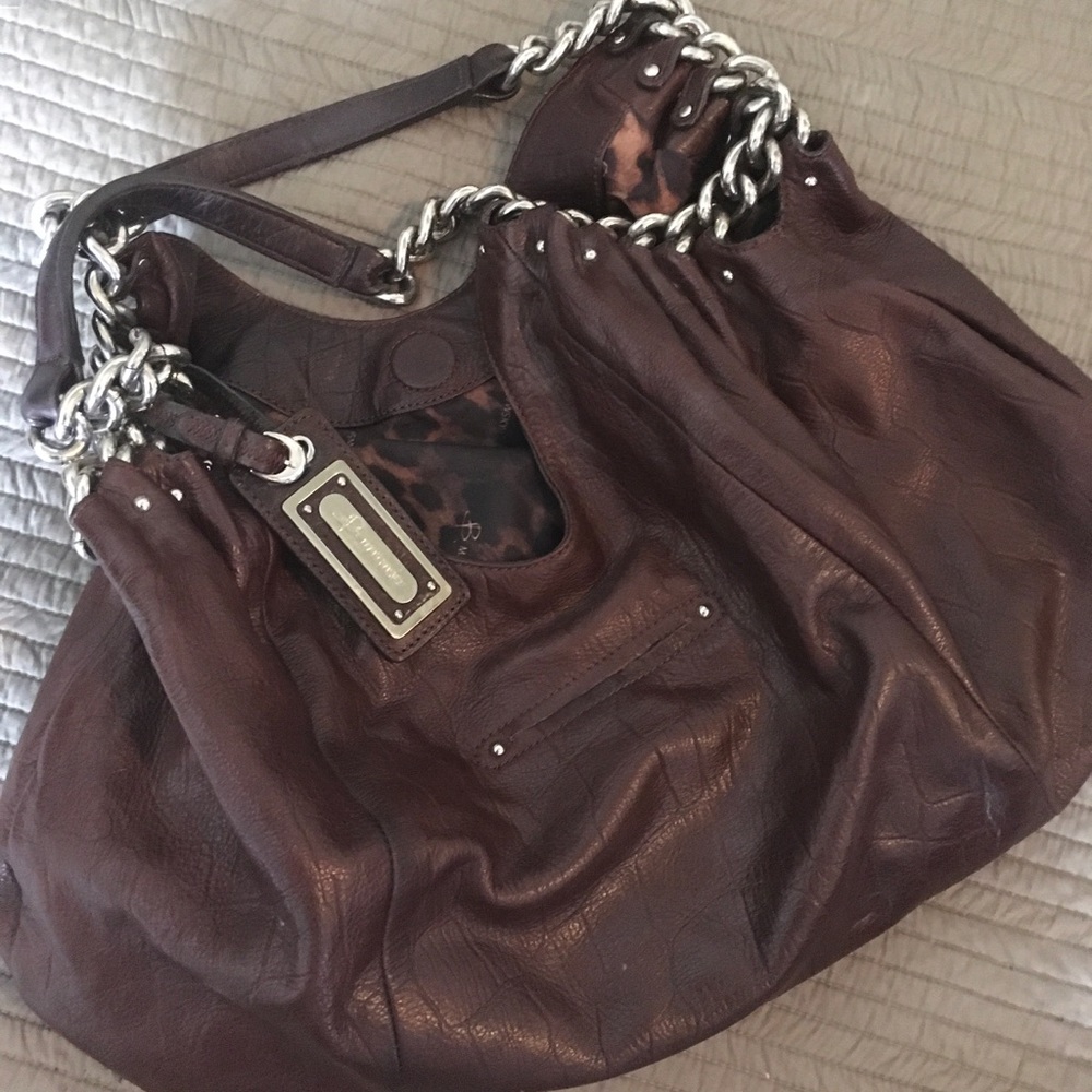 Brown leather handbag
